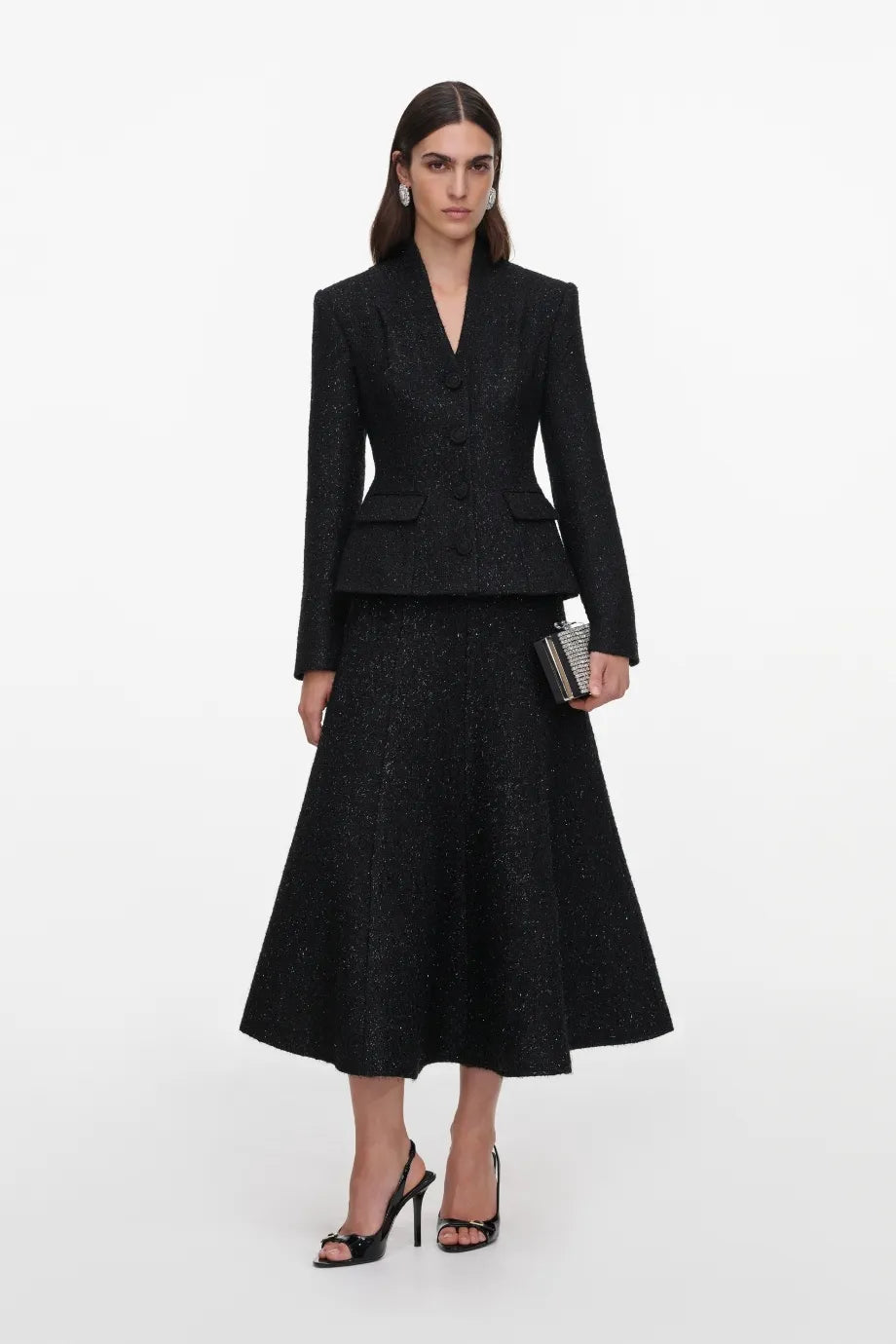 Metallic Boucle Midi Dress in Black