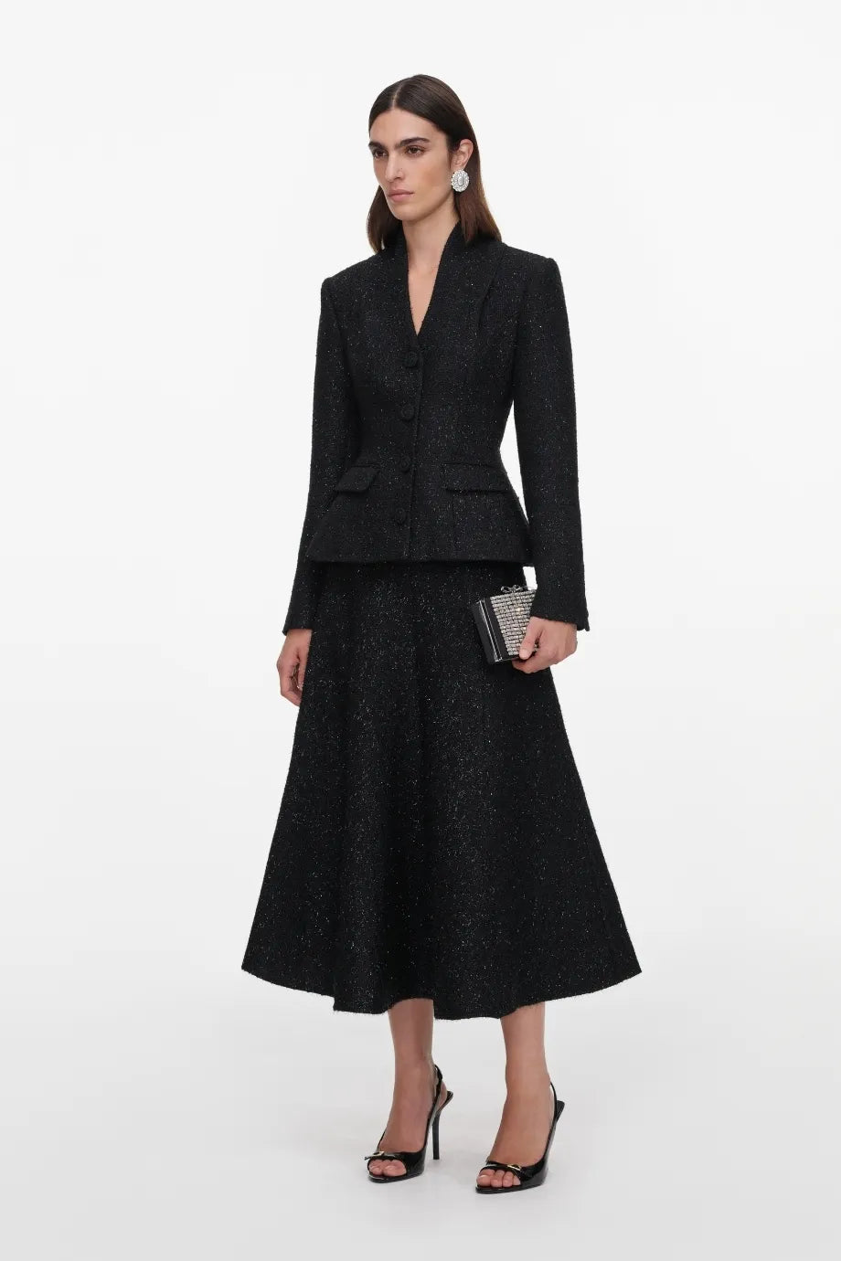 Metallic Boucle Midi Dress in Black