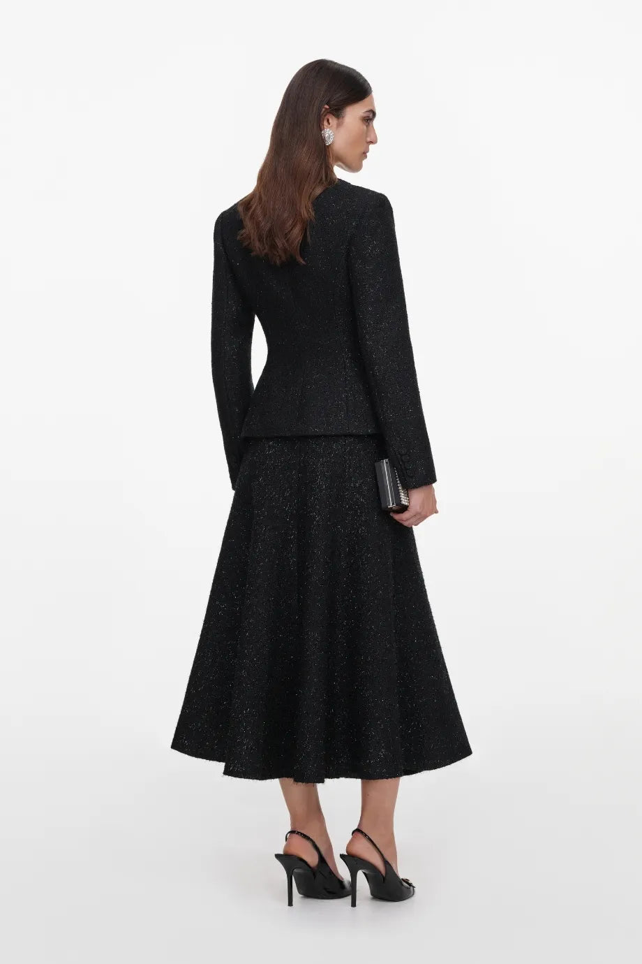 Metallic Boucle Midi Dress in Black