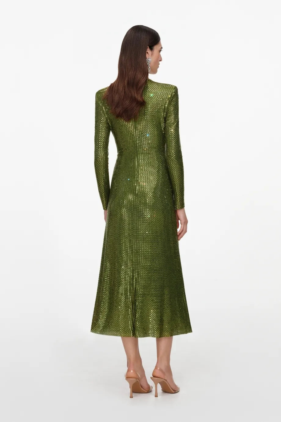 Rhinestones Mesh Wrap Evening Dress in Green