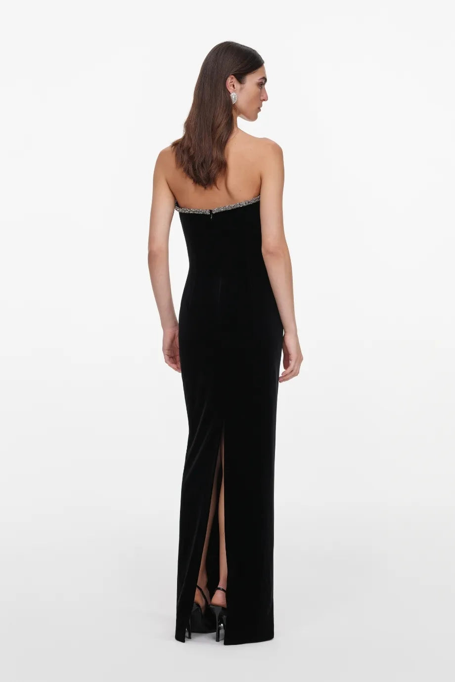 Strapless Velvet Sequins Evening Dress in Black