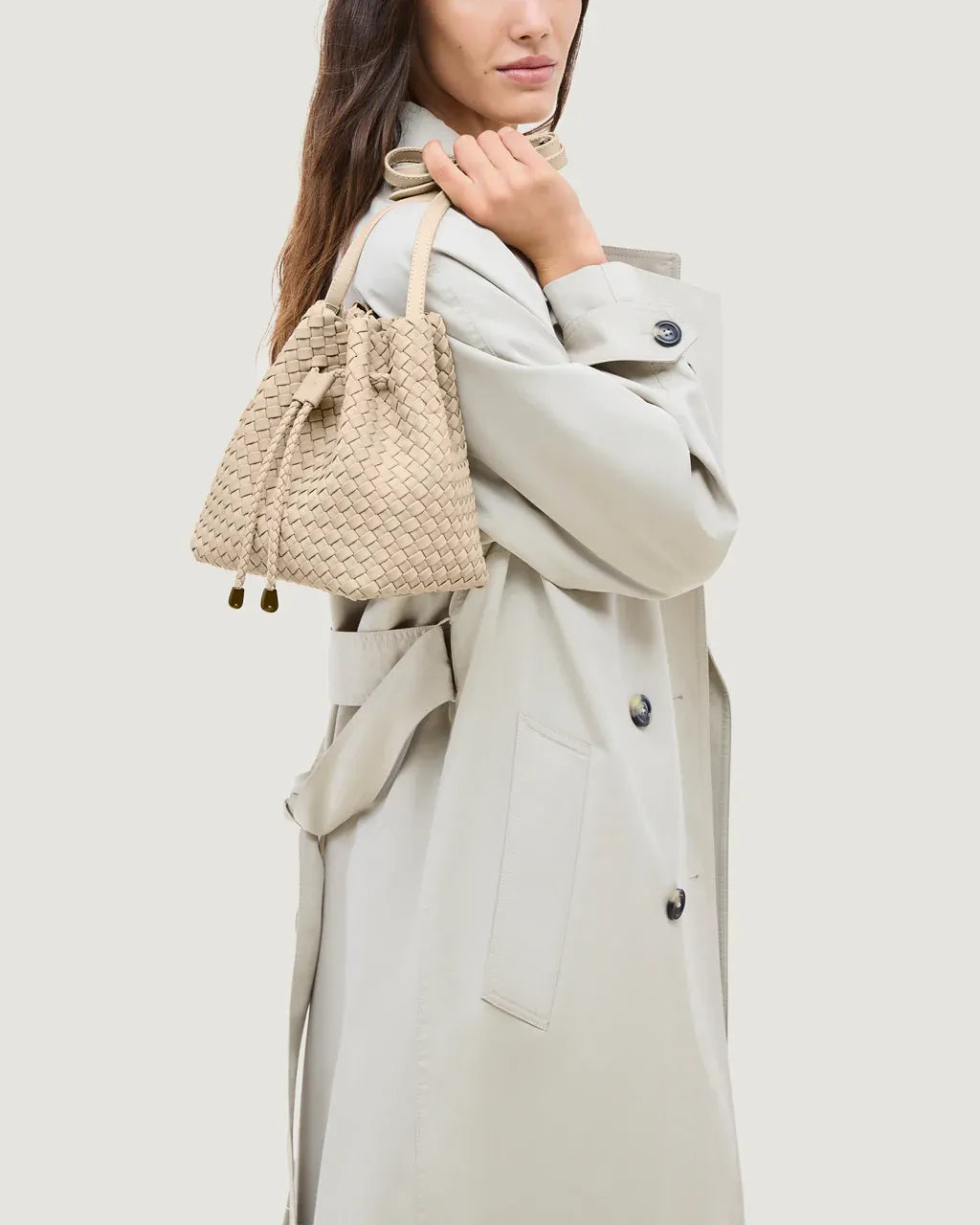 Gramercy Woven Bucket Bag in Beige
