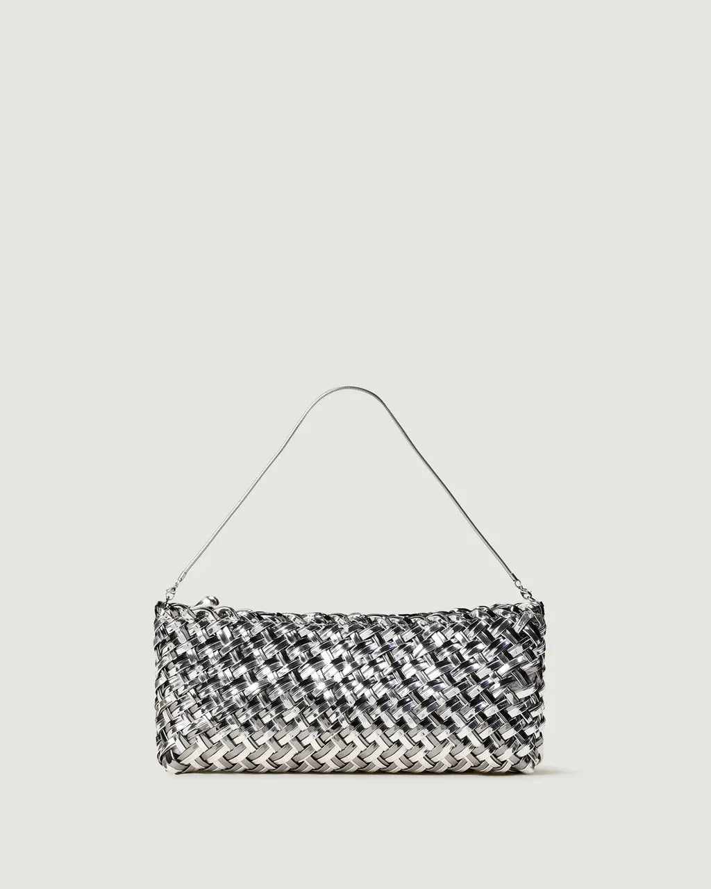 Gala Metallic Woven Clutch Bag in Silver