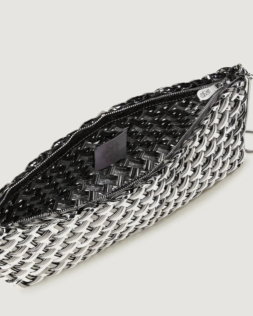 Gala Metallic Woven Clutch Bag in Silver