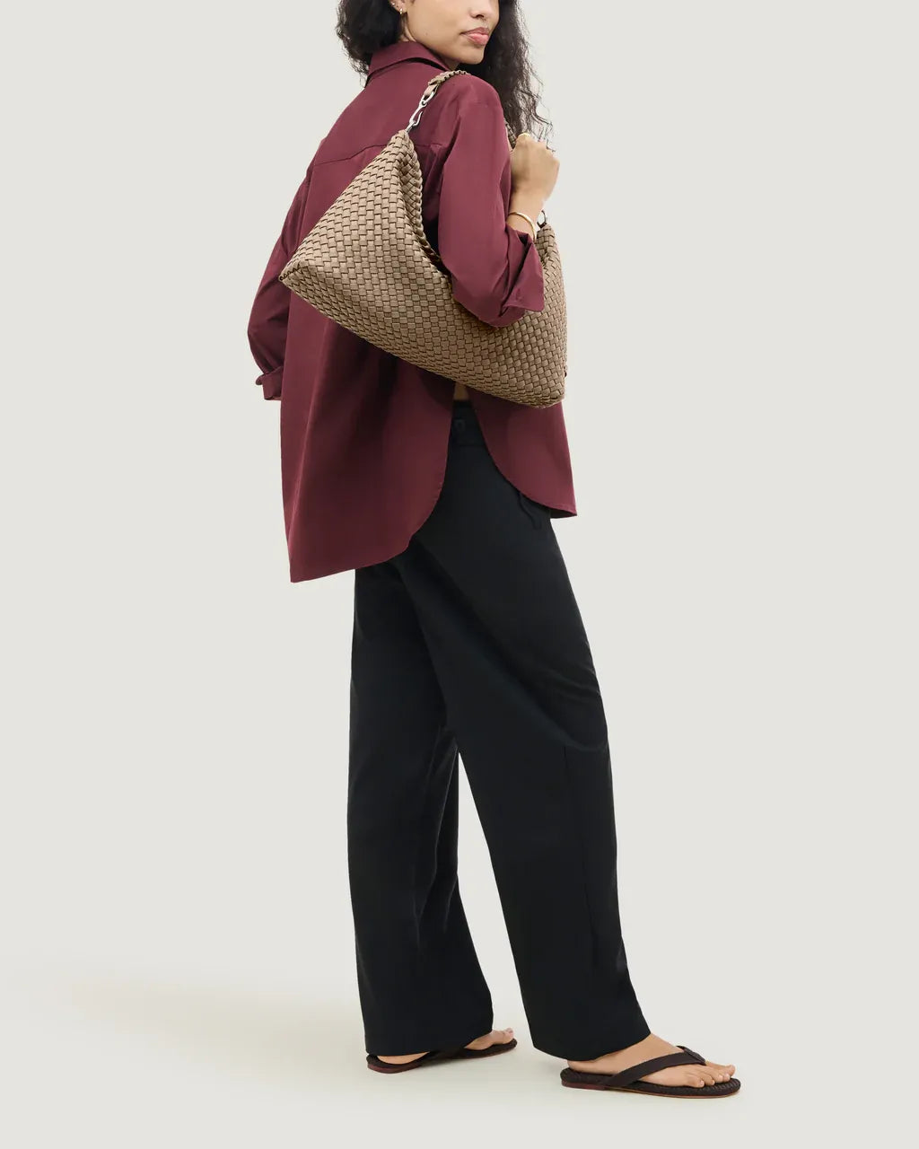 Porto Half Moon Woven Clutch Bag in Brown