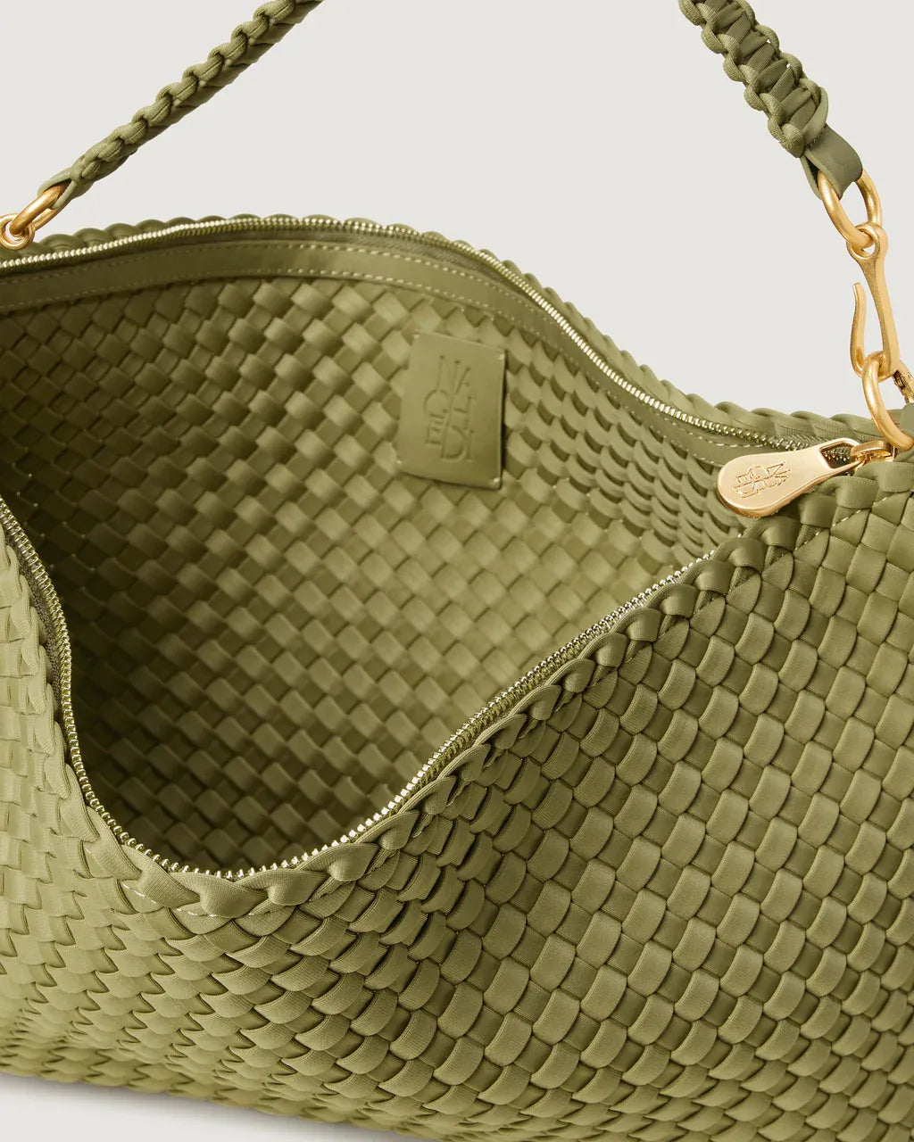 Porto Half Moon Woven Clutch Bag in Green
