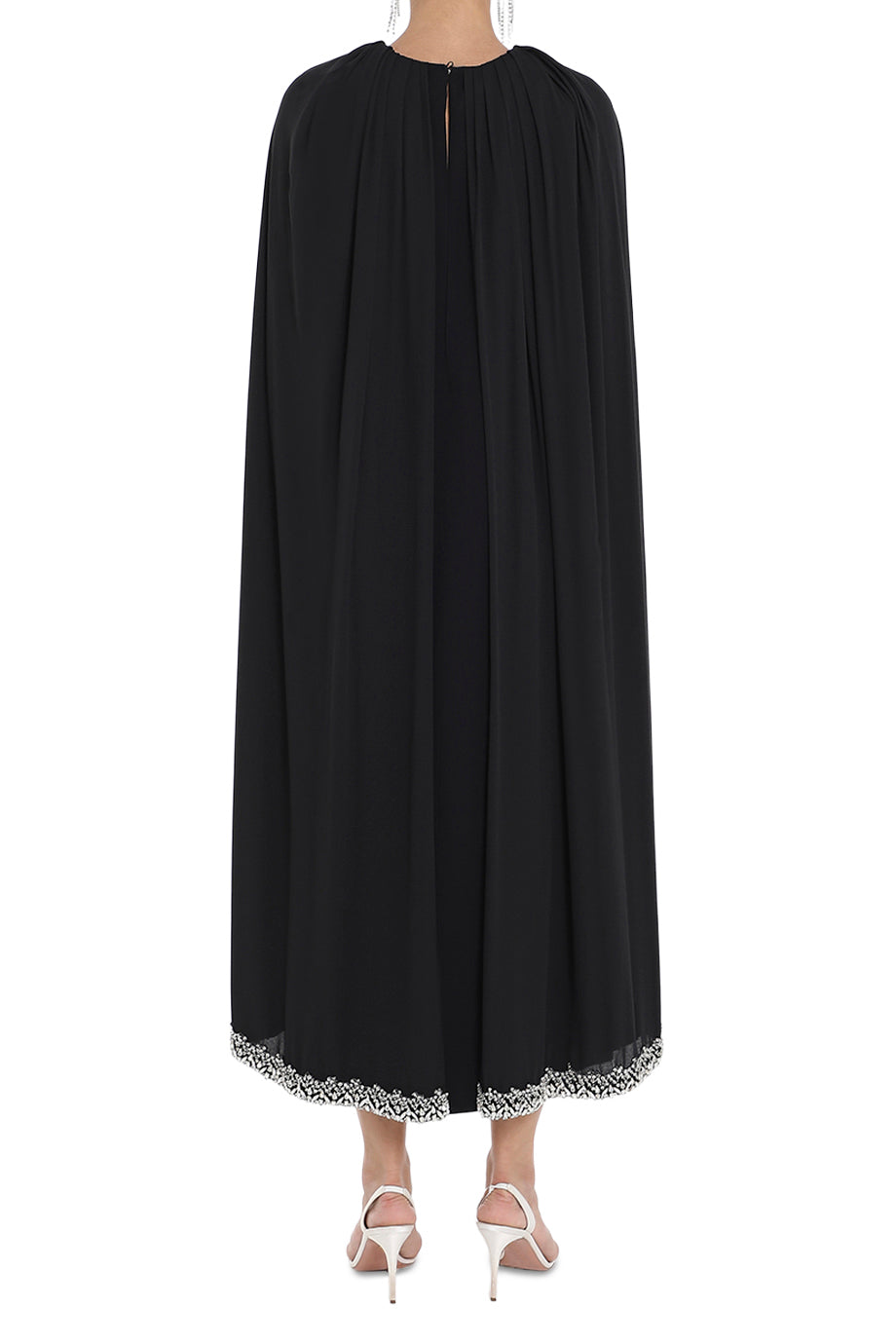 Embellished Trim Cape Gown