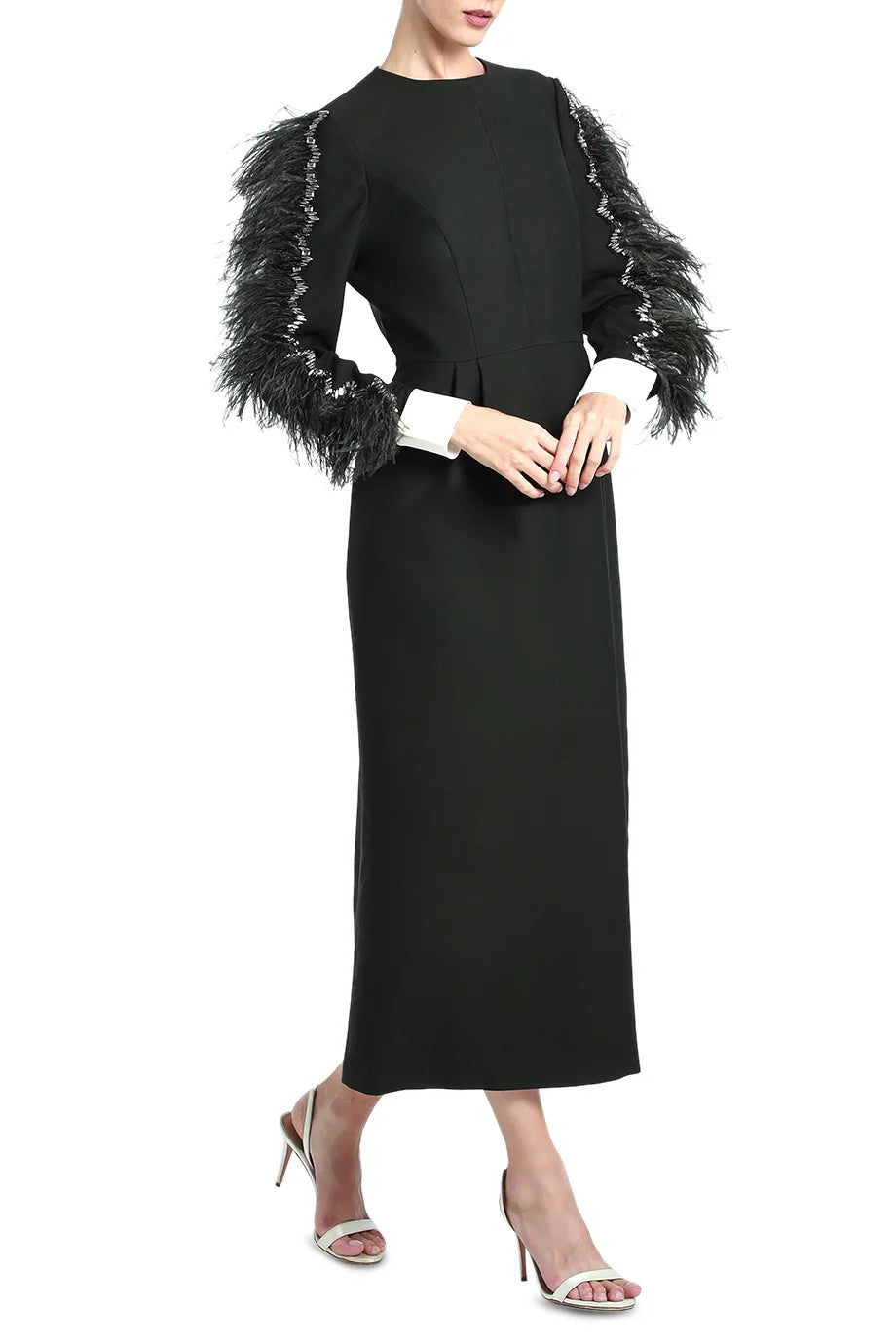 Feather sleeve Ankle length dress