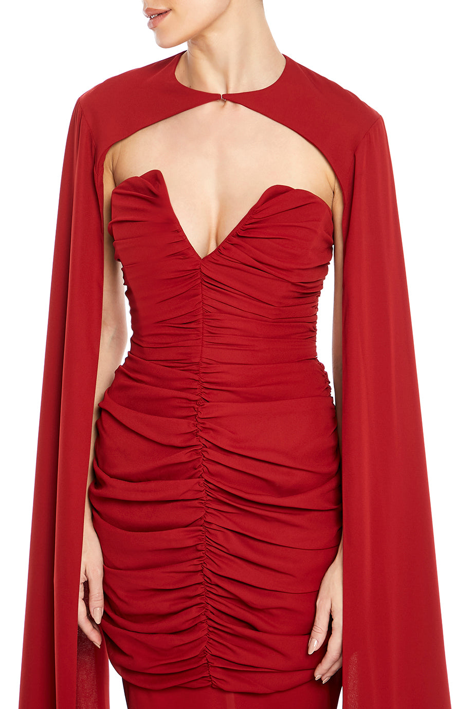 Strapless Maxi Dress With Feather Trim Cape