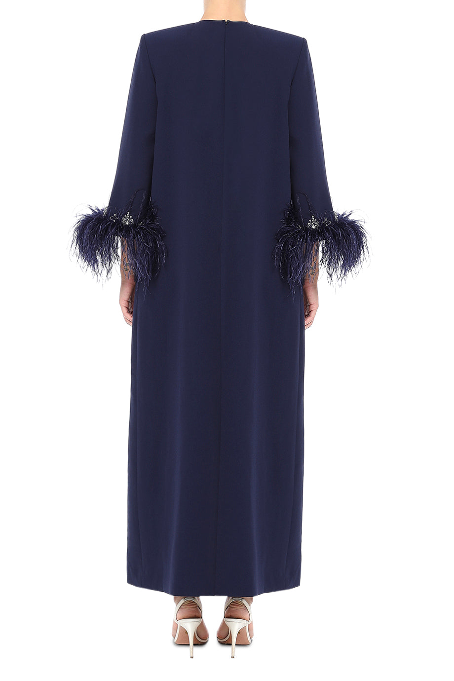 Maxi Gown With Crystals And Feather Cuffs