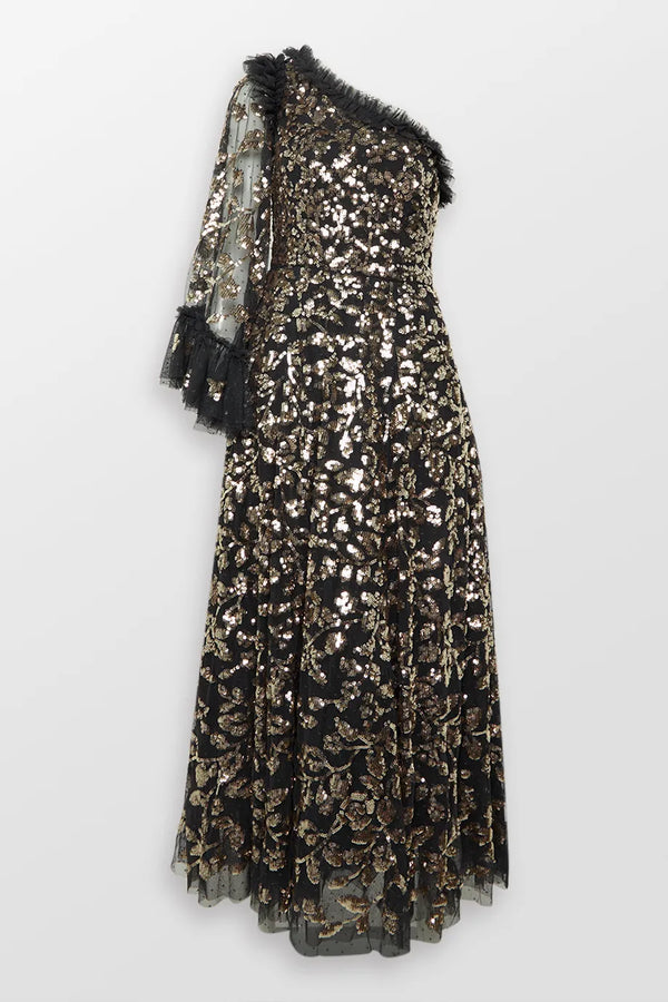 Falling Leaves One Shoulder Evening Dress