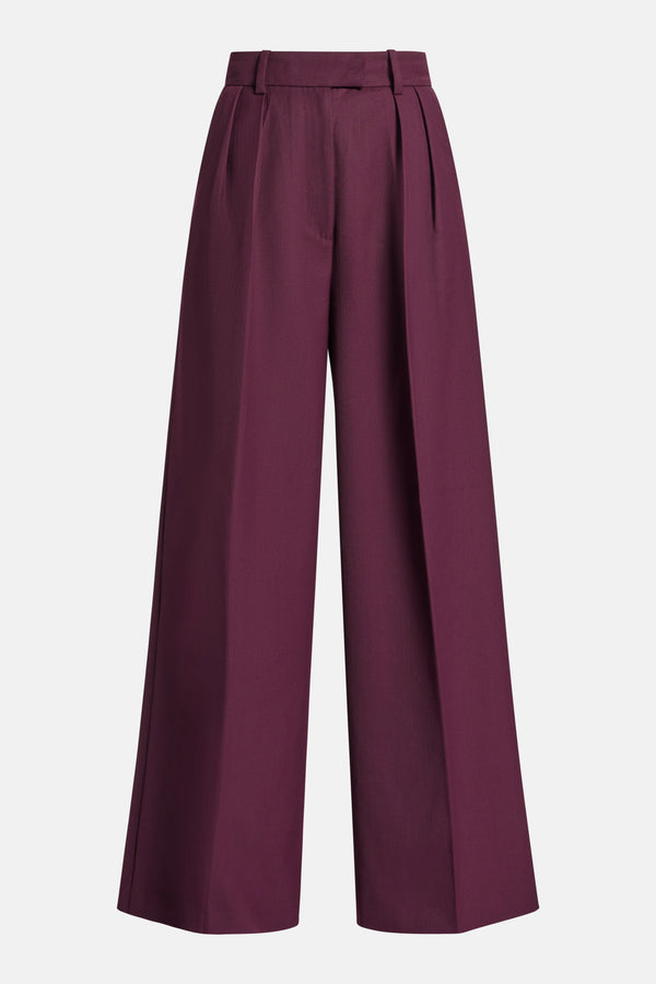 Lou High Waisted Flared Wool Trousers in Burgundy