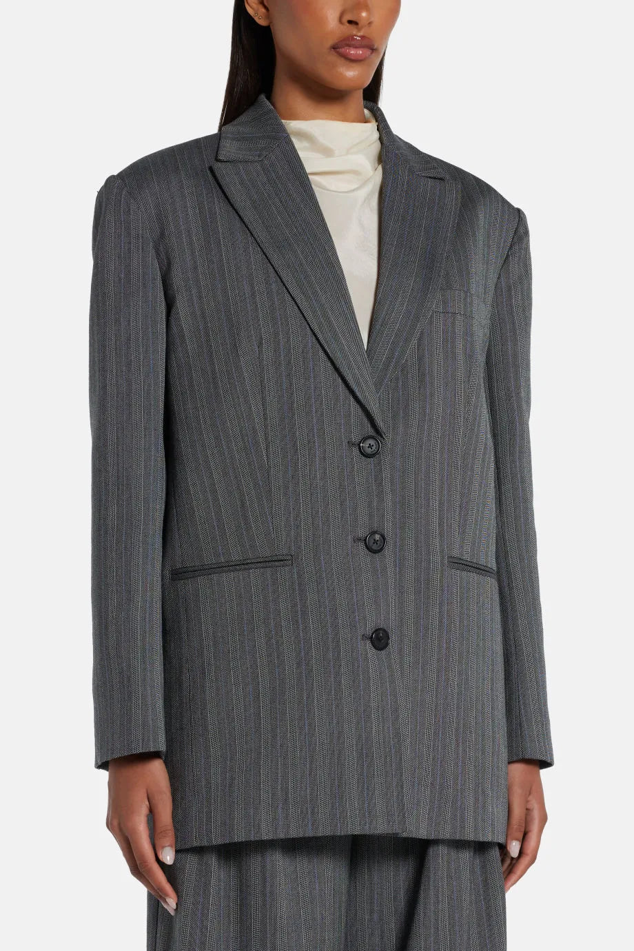 Declan Striped Wool Blazer in Black and Grey