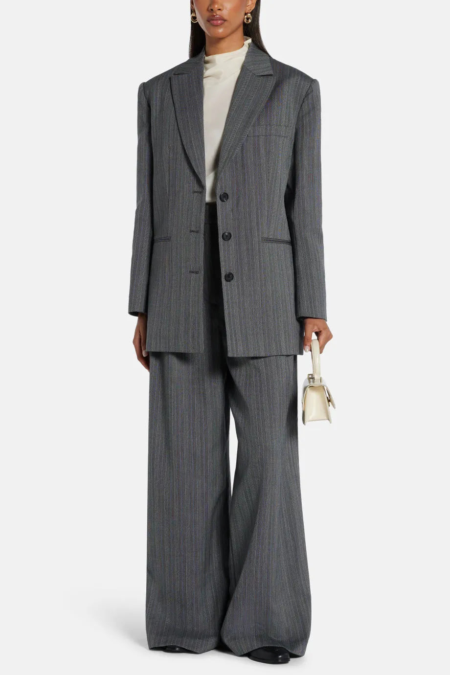 Declan Striped Wool Blazer in Black and Grey
