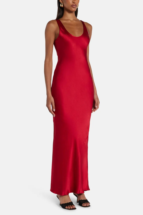 Alison Sleeveless Silk Maxi Dress in Red
