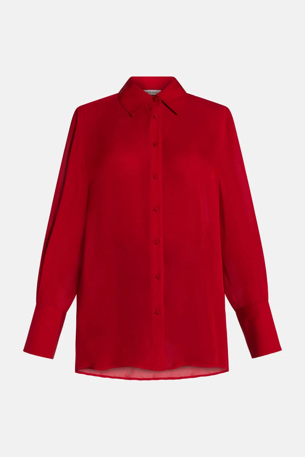 Bridget Silk Button Up Shirt in Red