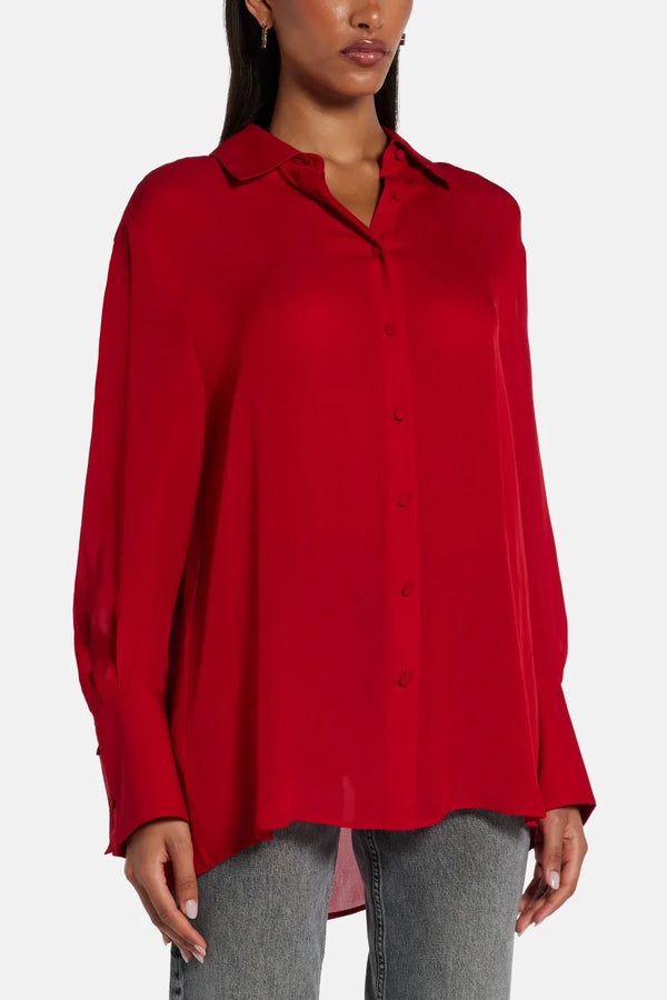 Bridget Silk Button Up Shirt in Red