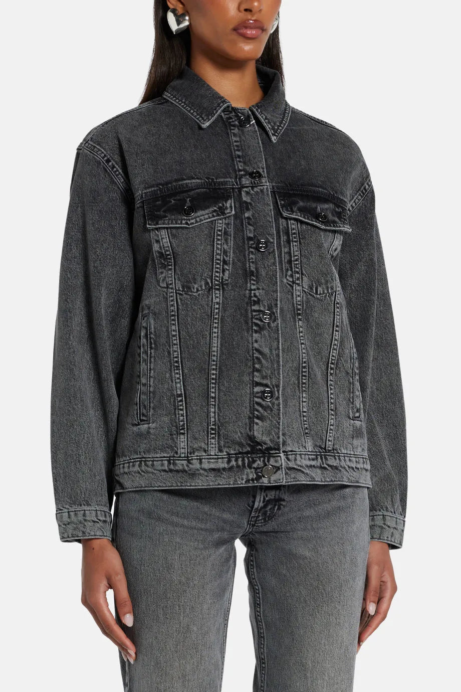Rory Cotton Denim Jacket in Grey