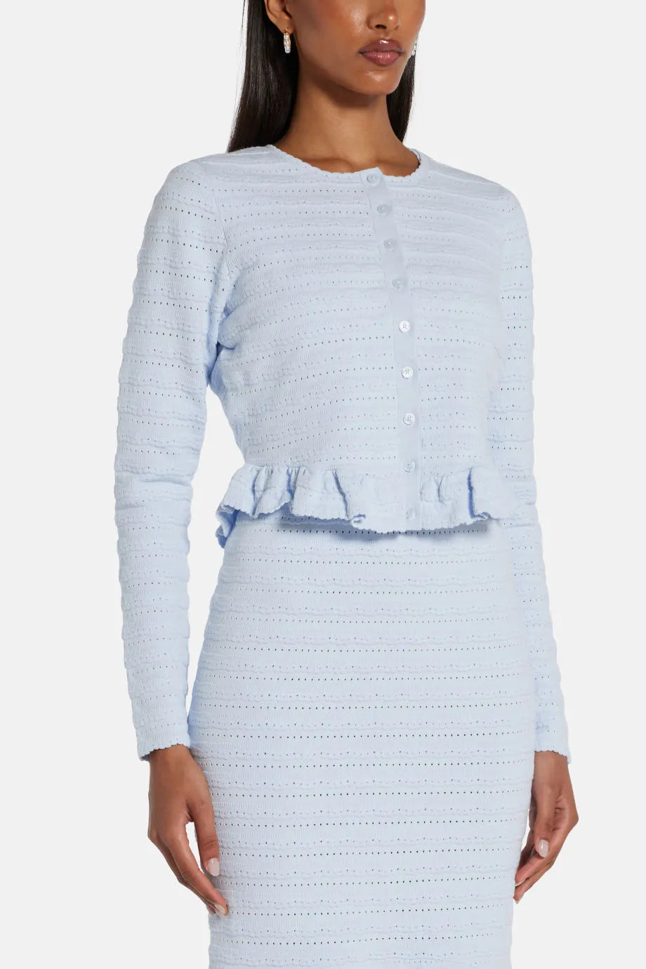 Rogan Knit Cropped Cardigan in Blue