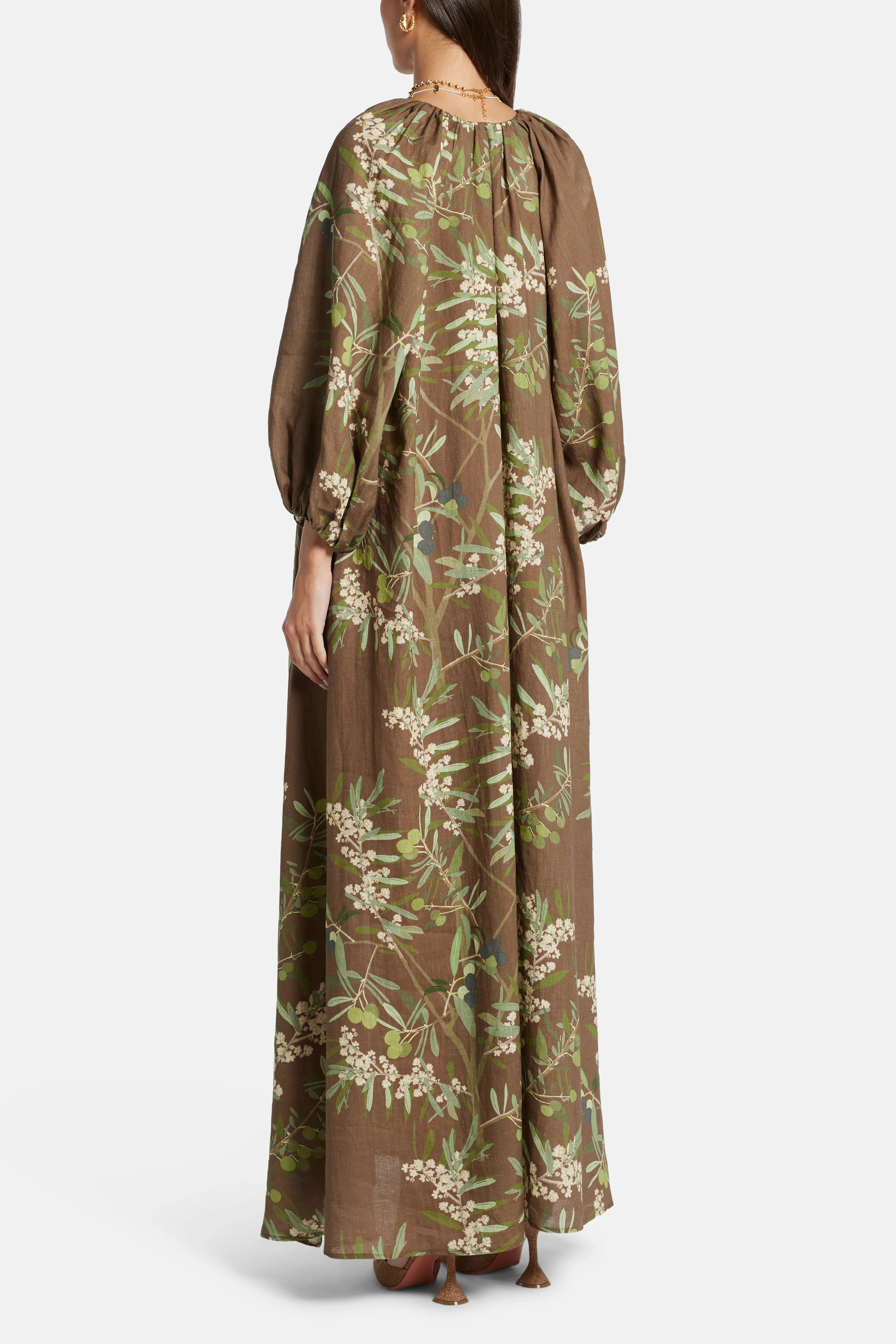 Georgio Puff Sleeves Maxi Dress in Brown