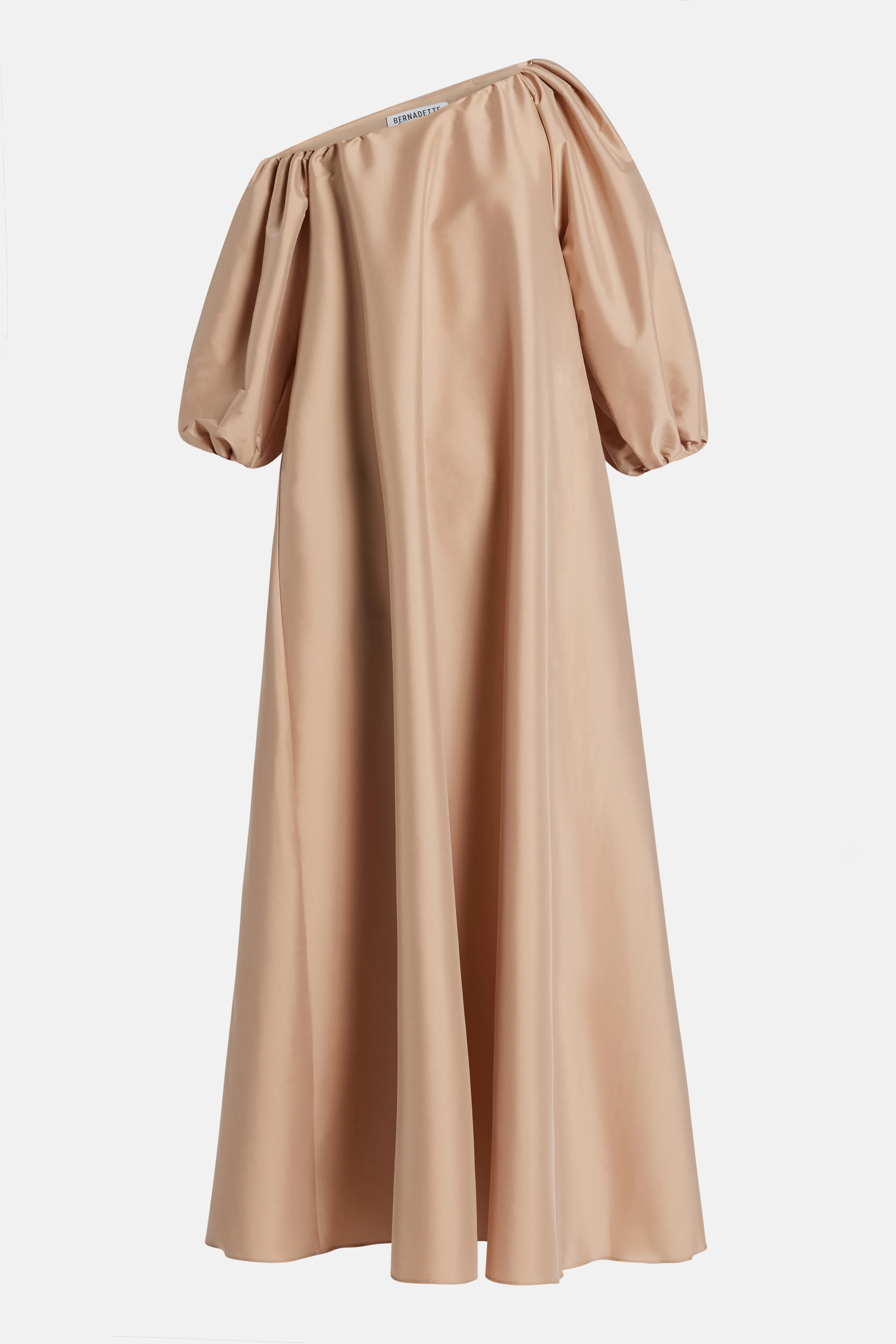Nathalie One Shoulder Puff Sleeves Maxi Dress in Beige
