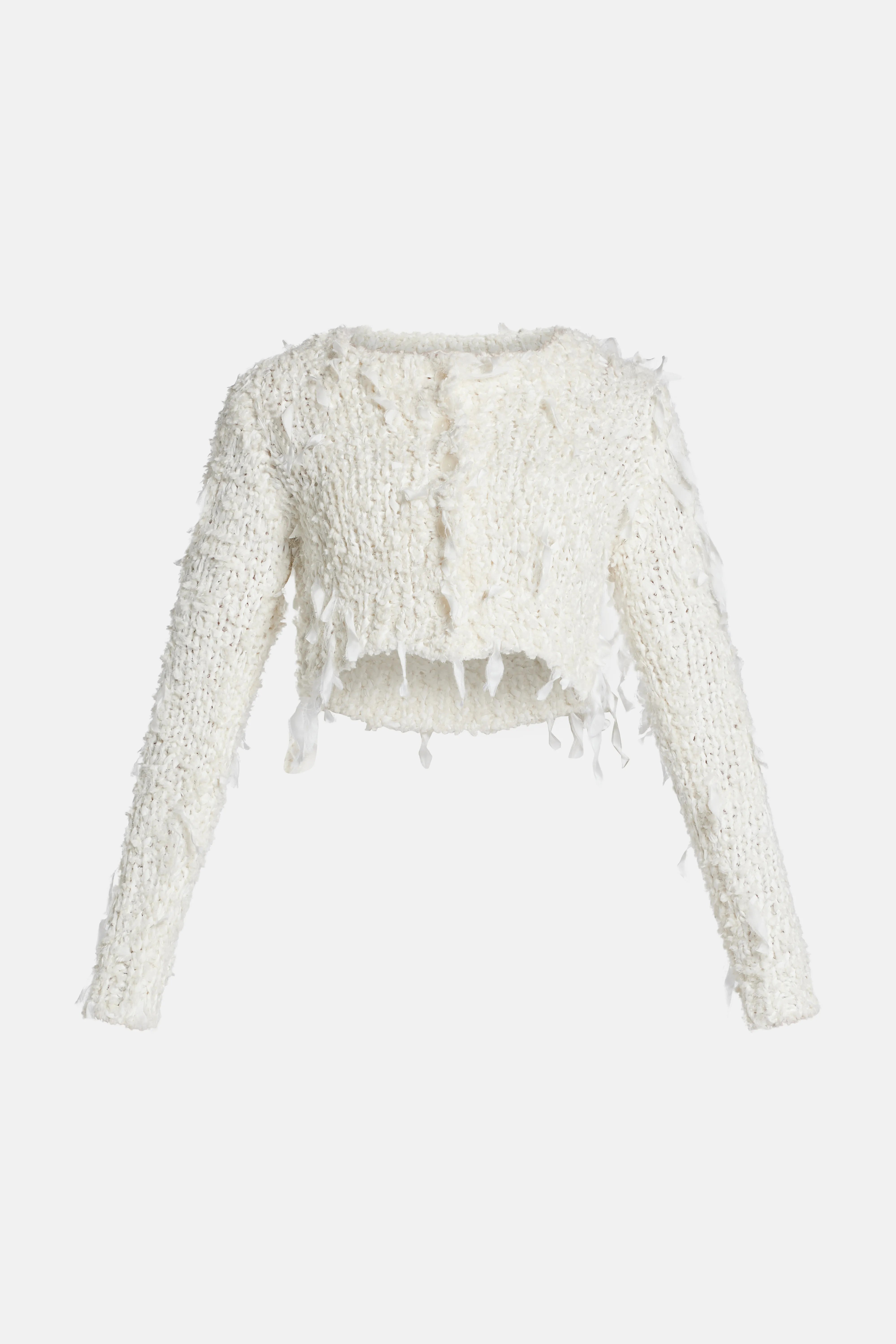 Carol Ribbon Boucle Cropped Cardigan in White
