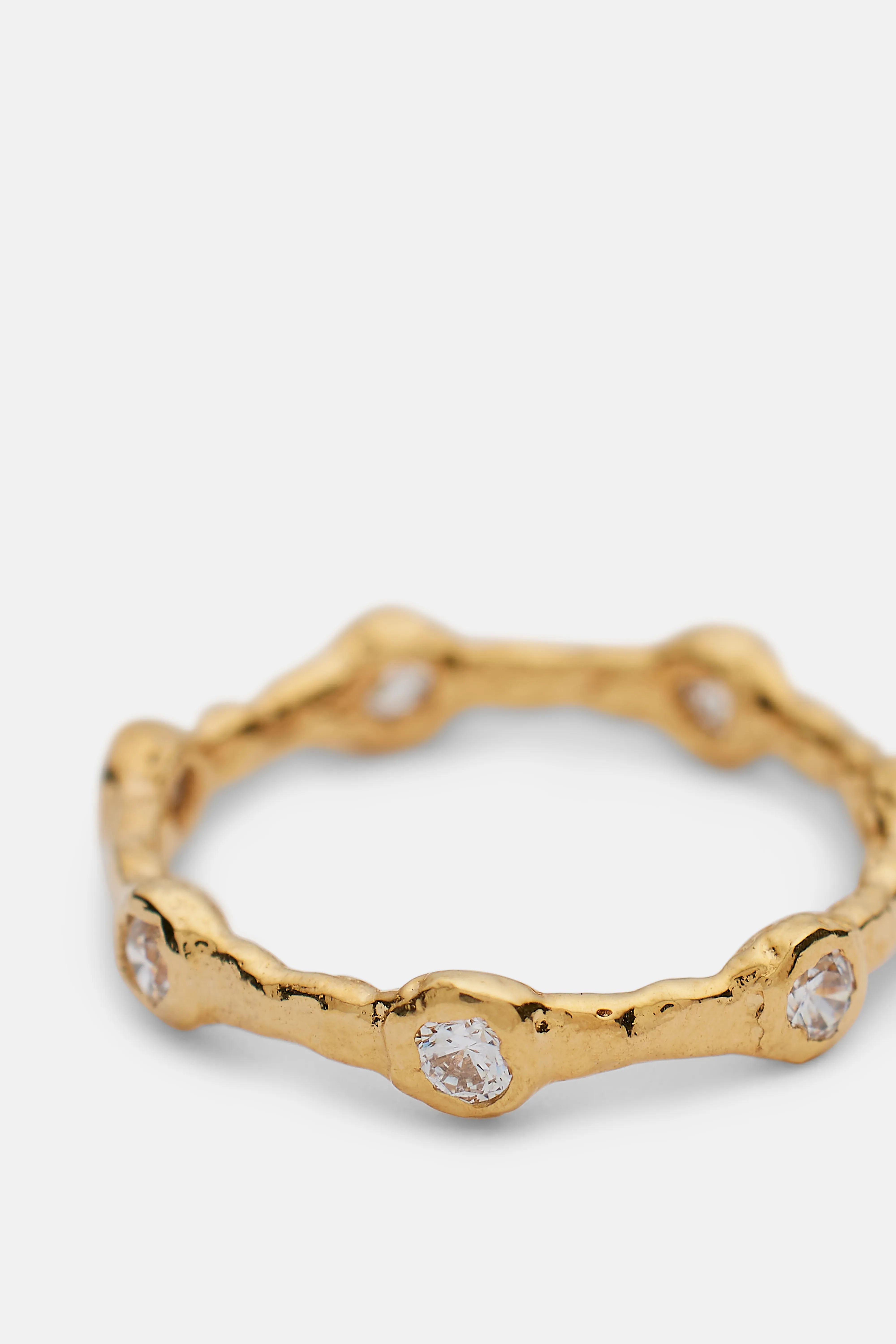 Set of 4 Wave Gold Rings with Stones in Size 7