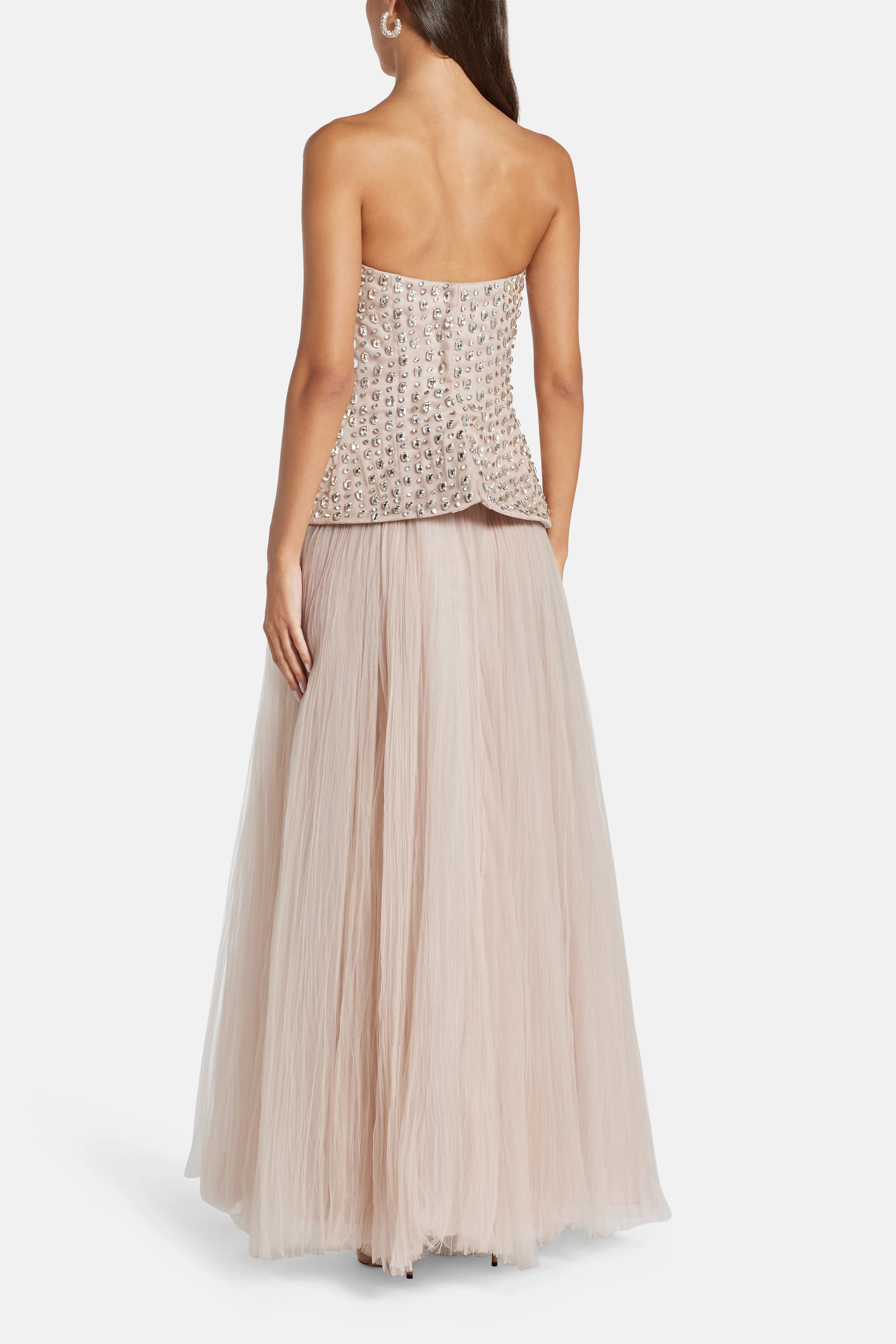 Crystal Stone Evening Dress in Beige