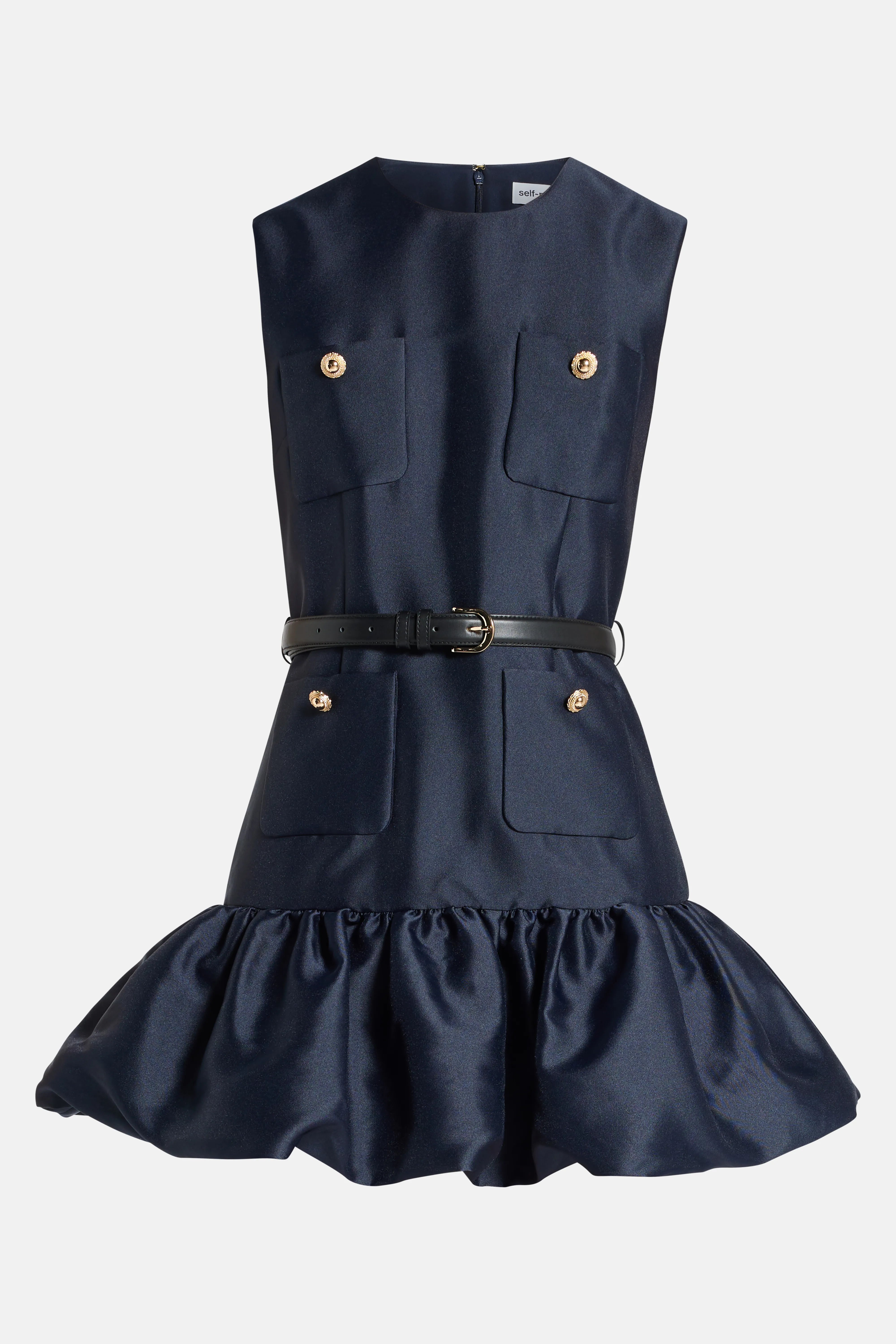 Taffeta Belted Mini Dress in Blue