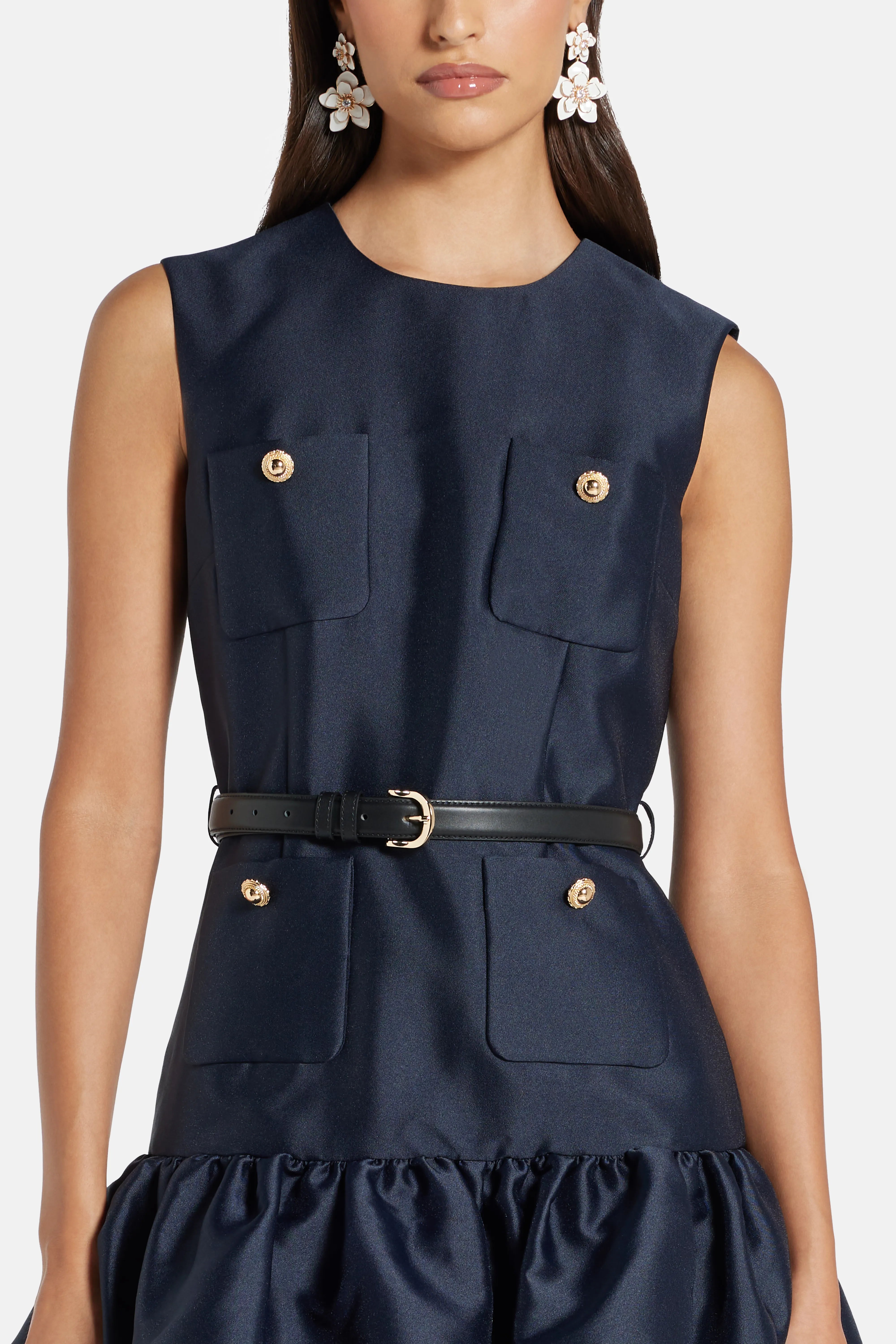 Taffeta Belted Mini Dress in Blue