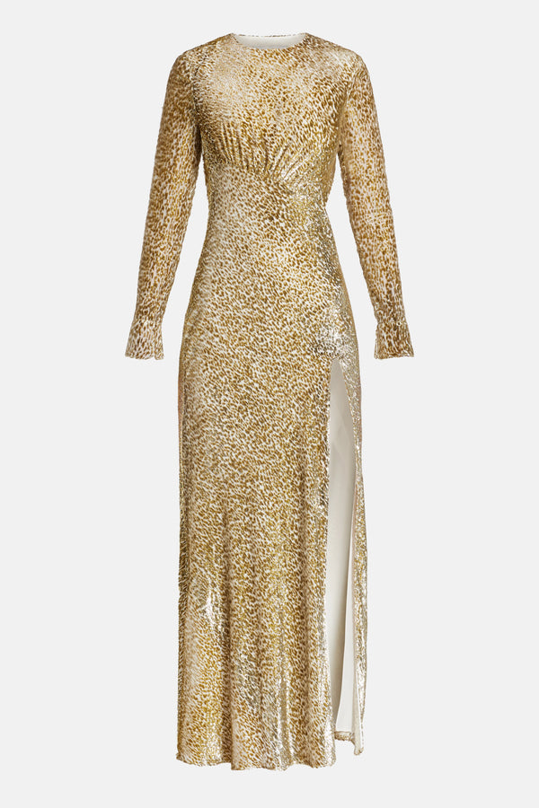 Fil Coupe Evening Dress in Gold