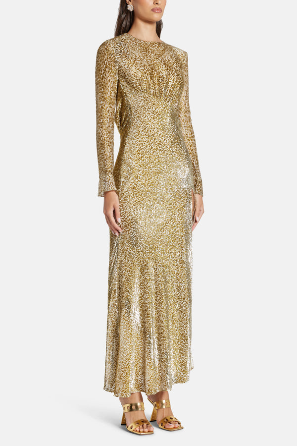 Fil Coupe Evening Dress in Gold