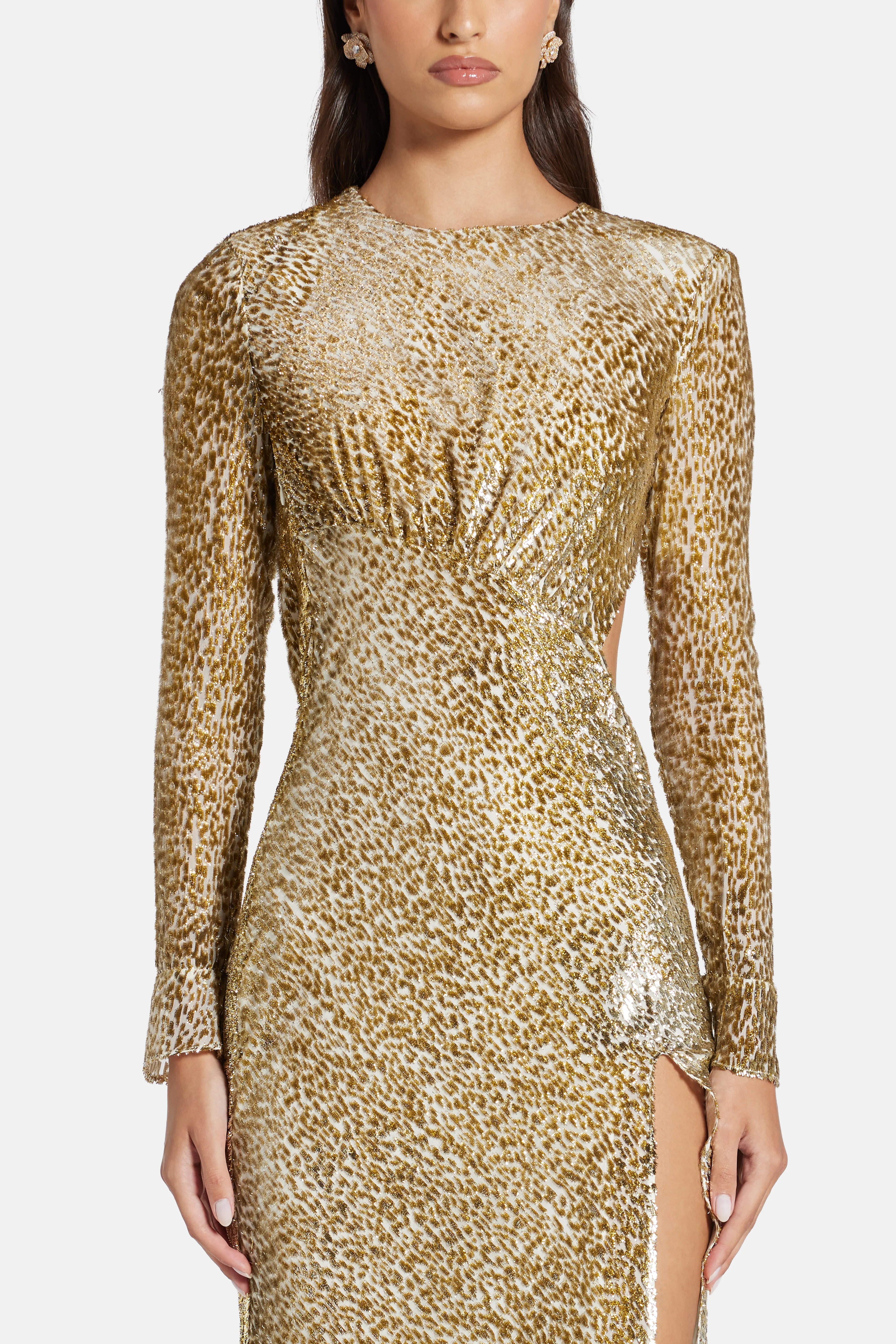 Fil Coupe Evening Dress in Gold