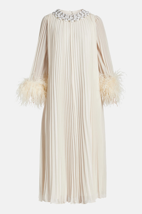 Chiffon Feather Evening Dress in Cream