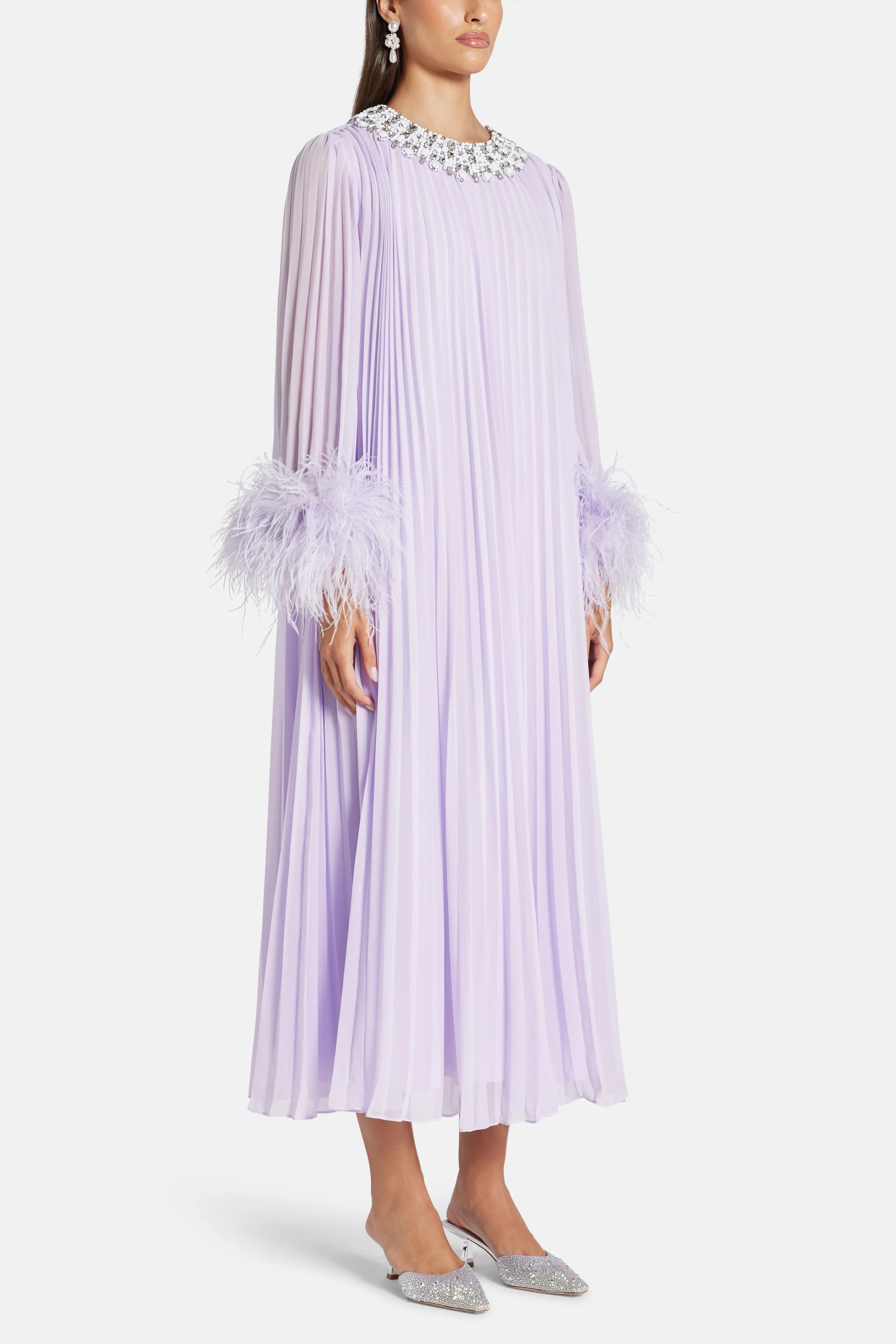 Chiffon Feather Evening Dress in Purple