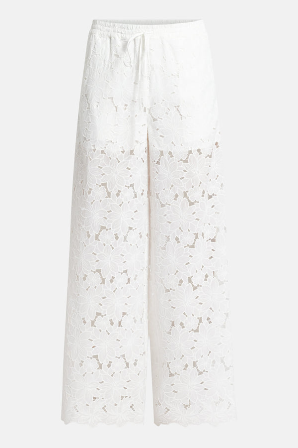 Raya Lace Cotton Wide Legged Pants in White