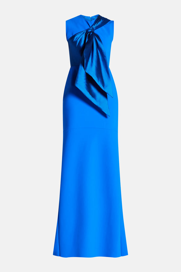 Floral Applique Contrast A-Line Evening Gown in Blue