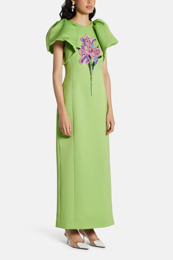 Lucinda Floral Embellished Maxi Dress In Green