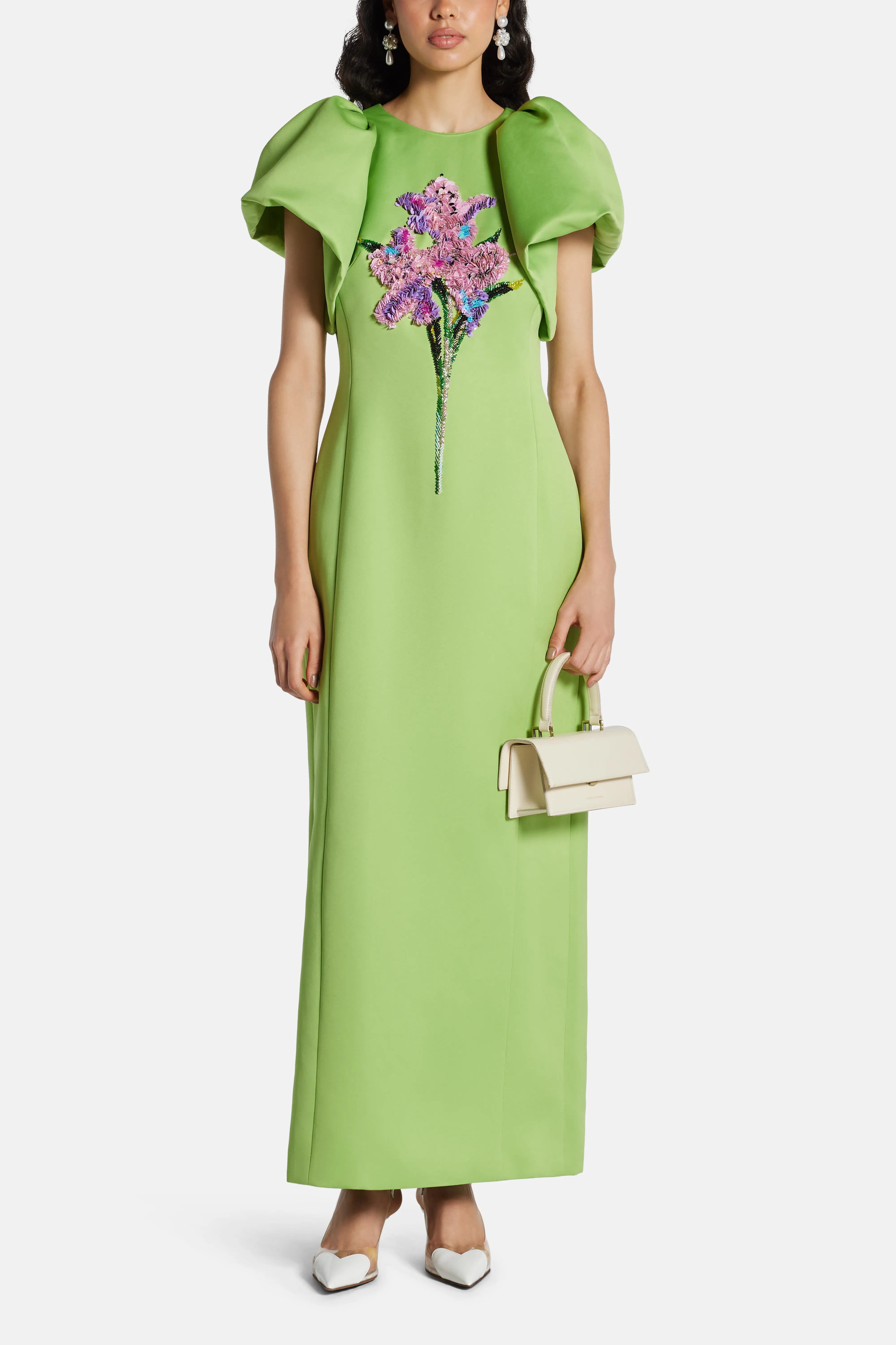 Lucinda Floral Embellished Maxi Dress In Green