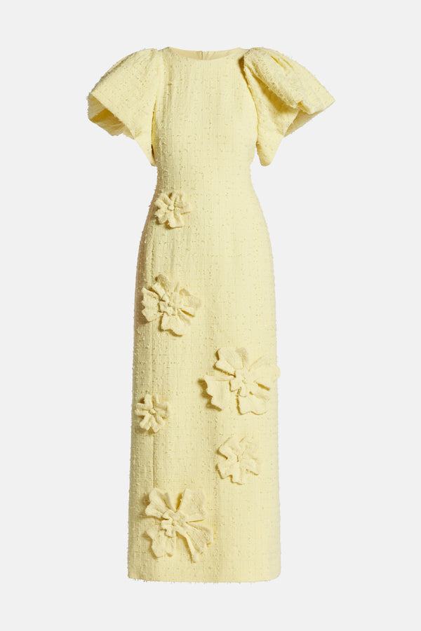 Lucinda Tweed Petal Maxi Dress In Yellow