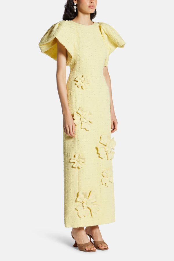 Lucinda Tweed Petal Maxi Dress In Yellow