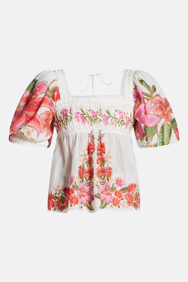 Summer Fruit Floral Cotton Blouse In White