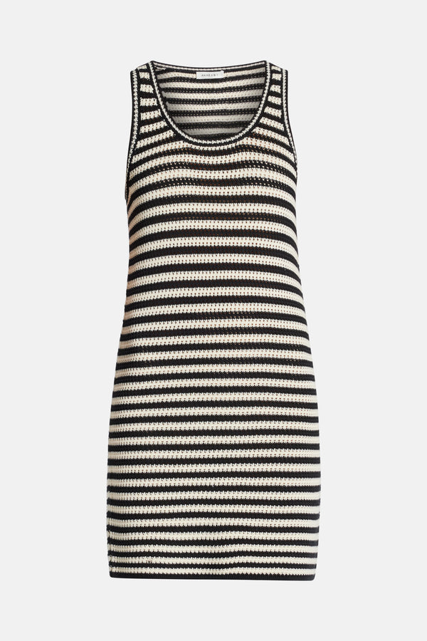 Arie Sleeveless Stripes Mini Dress in Black and White