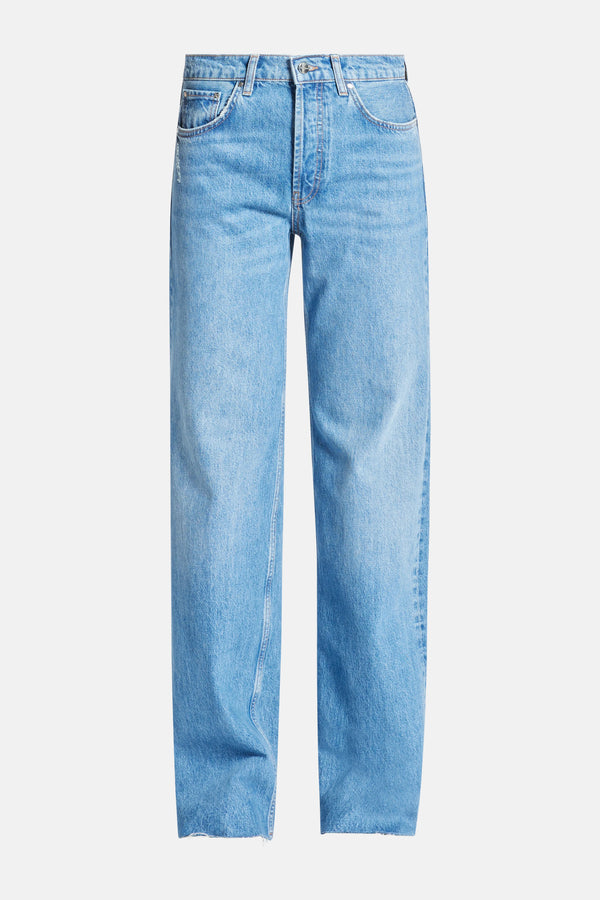 Hugh Wide Legged Flared Denim Cotton Jeans in Blue