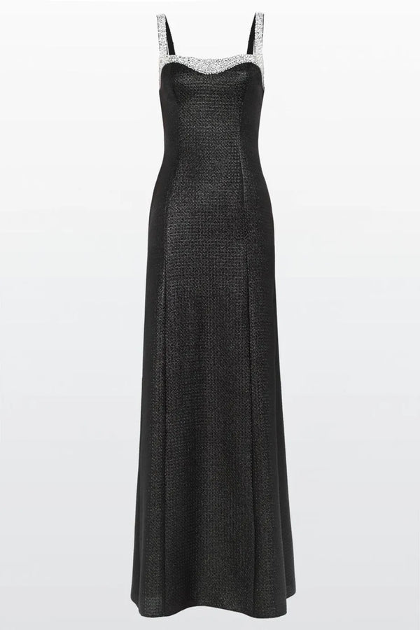 Valentine Sequins Embellished Sleeveless Evening Gown in Black and Silver