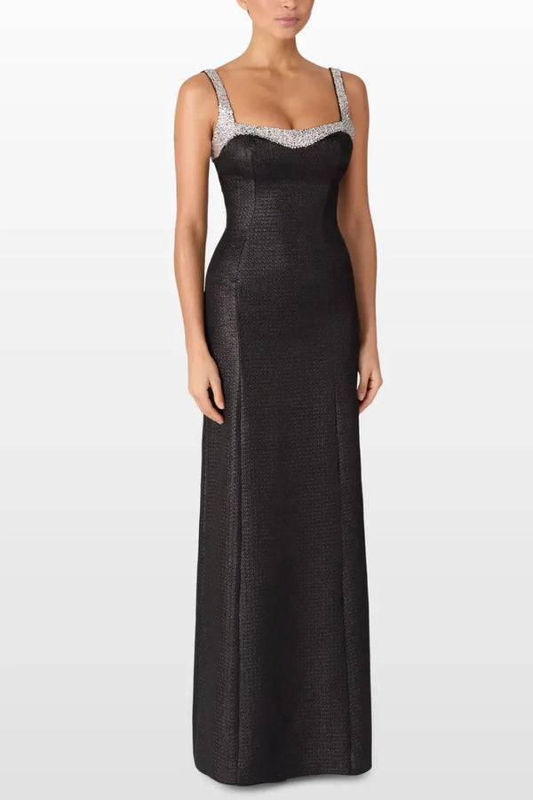Valentine Sequins Embellished Sleeveless Evening Gown in Black and Silver