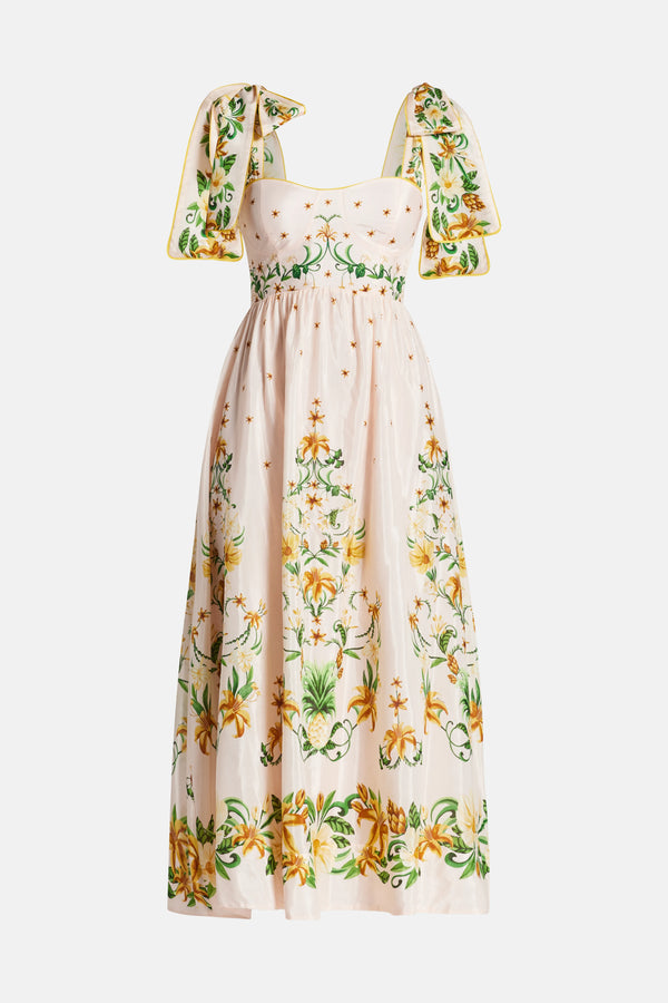 Botanical Beauty Laces Cotton Midi Dress in Pink