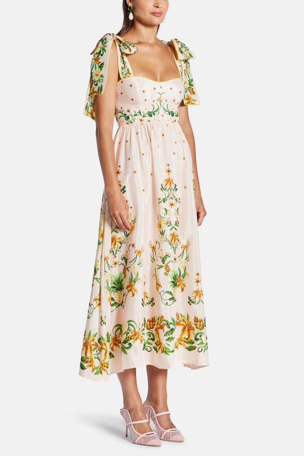 Botanical Beauty Laces Cotton Midi Dress in Pink