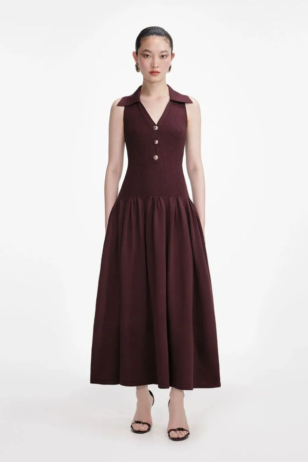 Ribbed Knit Sleeveless Maxi Dress in Brown