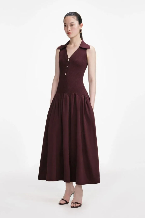 Ribbed Knit Sleeveless Maxi Dress in Brown